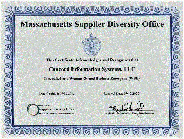 Concord Information Systems WBE Certificate